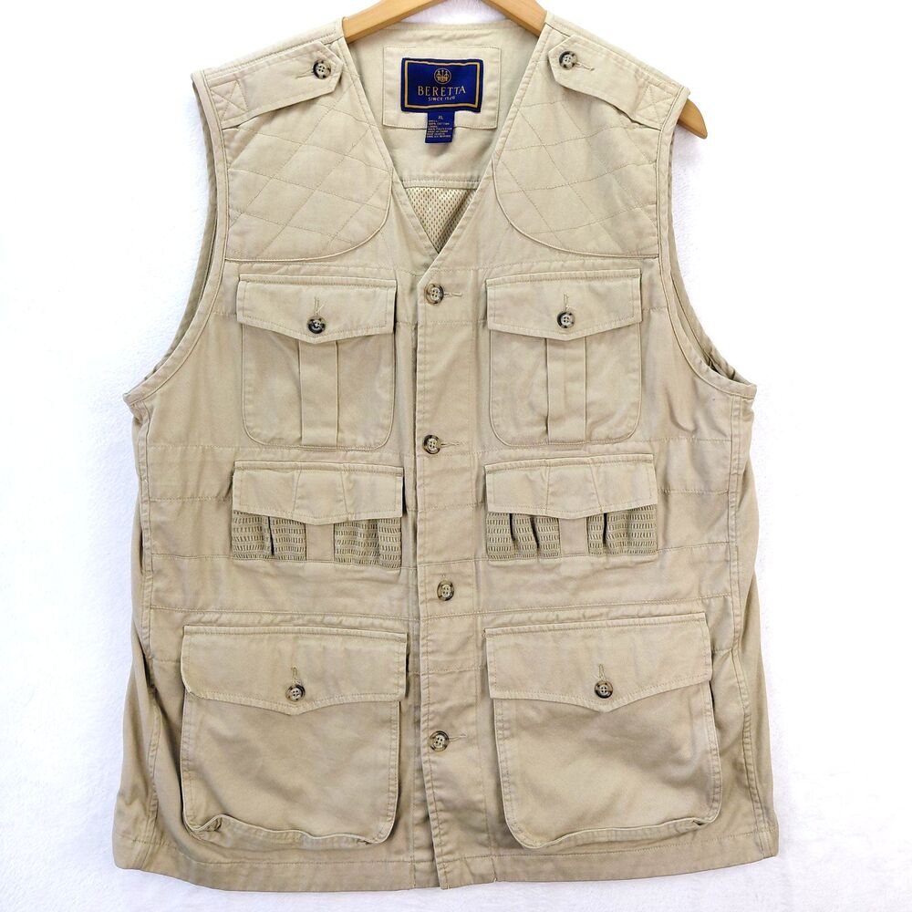 VTG Beretta Vest Mens XL Tan Shooting Field Utility Hunting Safari Field Jacket
